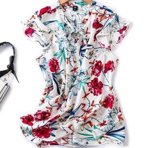 Floral Tie Neck Blouse